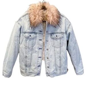 American Eagle Denim Jacket Pink faux fur Collar and Sherpa lining